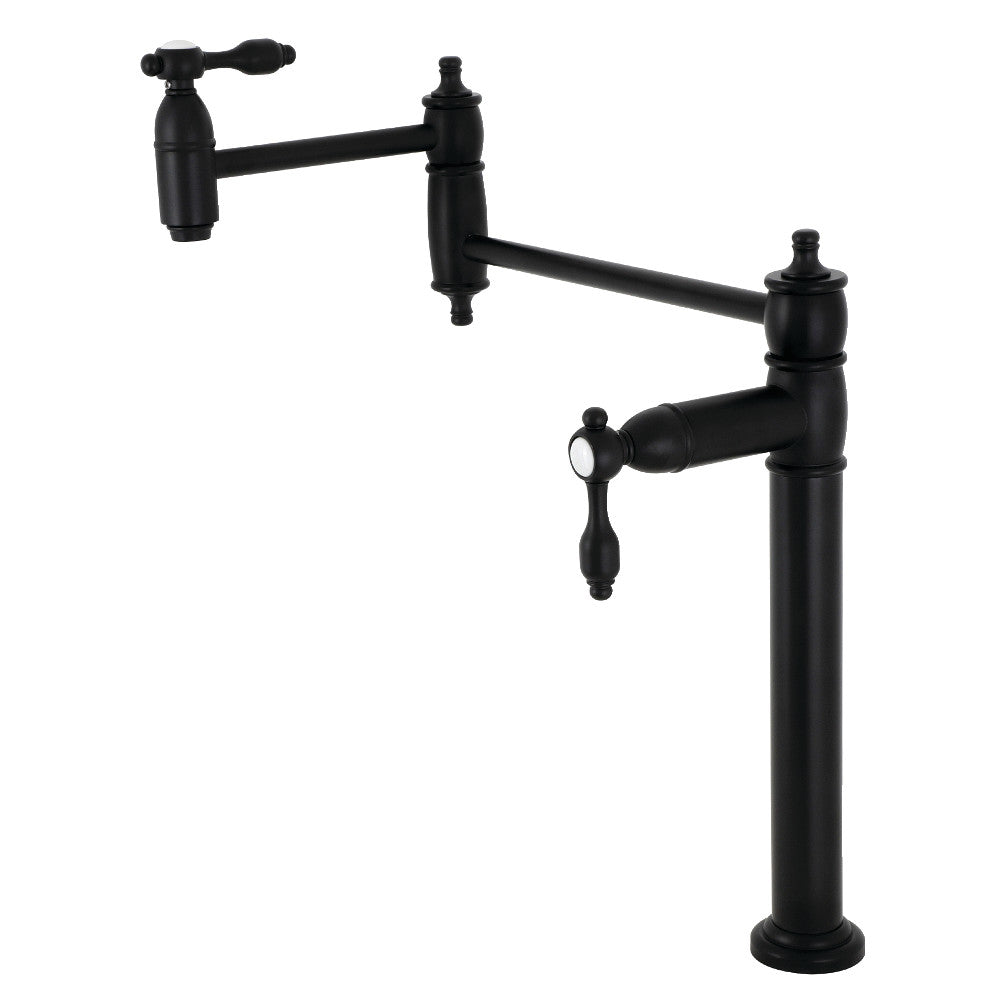 Kingston Brass KS3708TAL Tudor Deck Mount Pot Filler Faucet, Brushed Nickel with matte black finish