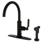 Kingston Brass KS2433KL Whitaker Single-Handle Kitchen Faucet with Brass Side Sprayer, Antique Brass in matte black finish.
