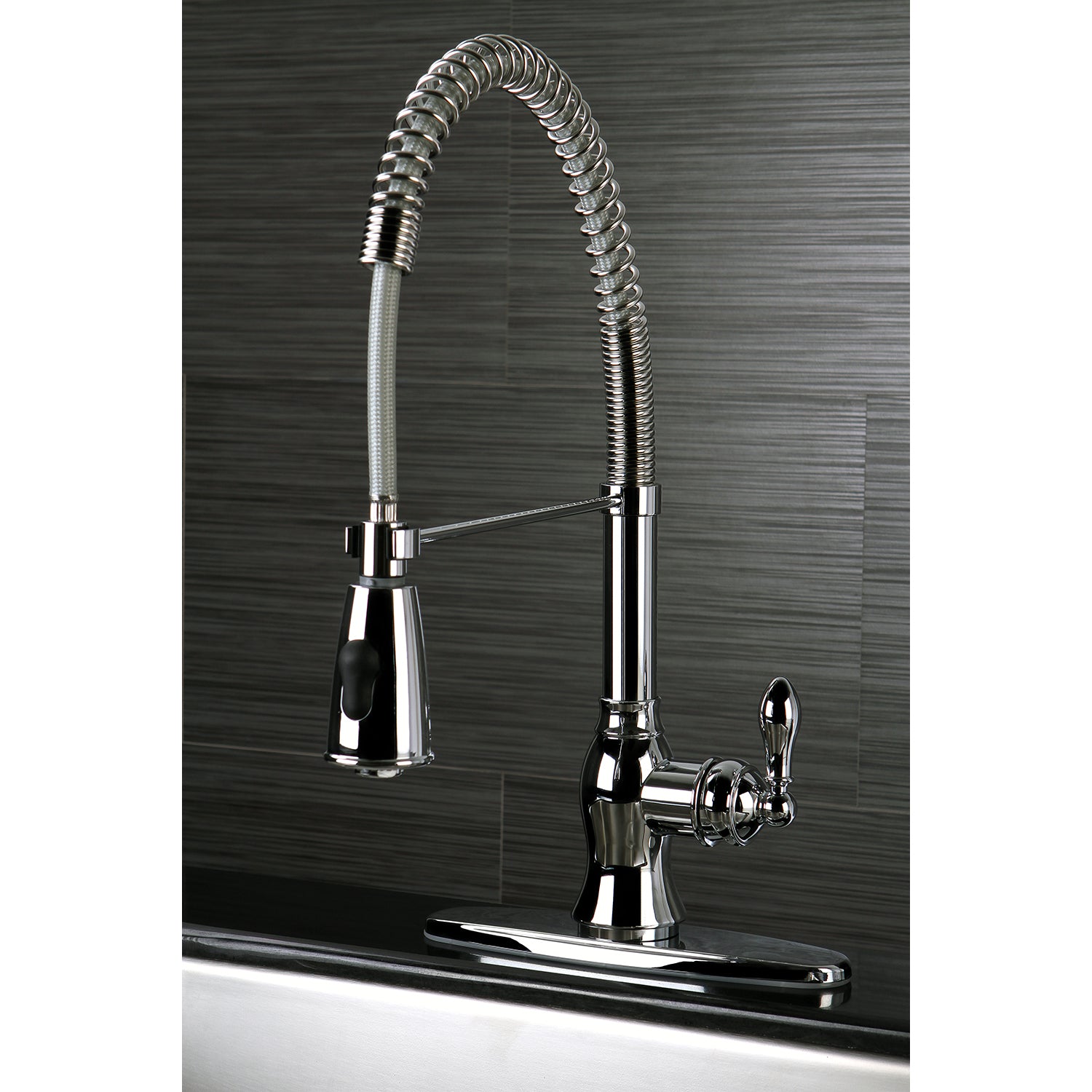 Gourmetier GSY8894ACL American Classic Single-Handle Deck-Mount Pre-Rinse Kitchen Faucet, Black Stainless