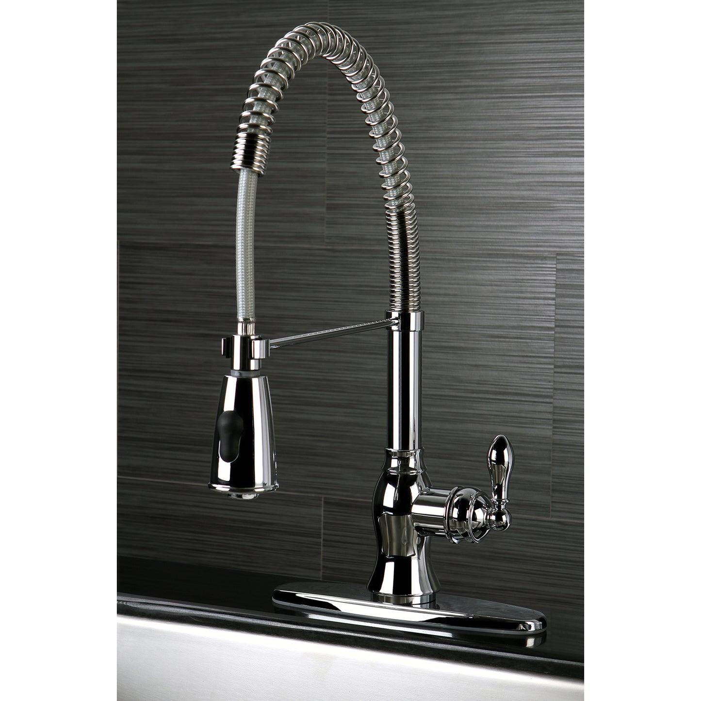 Gourmetier GSY8894ACL American Classic Single-Handle Deck-Mount Pre-Rinse Kitchen Faucet, Black Stainless