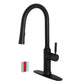 Gourmetier LS2723DKL Kaiser Single-Handle Pull-Down Kitchen Faucet, Brushed Brass with matte black finish and silicone handles