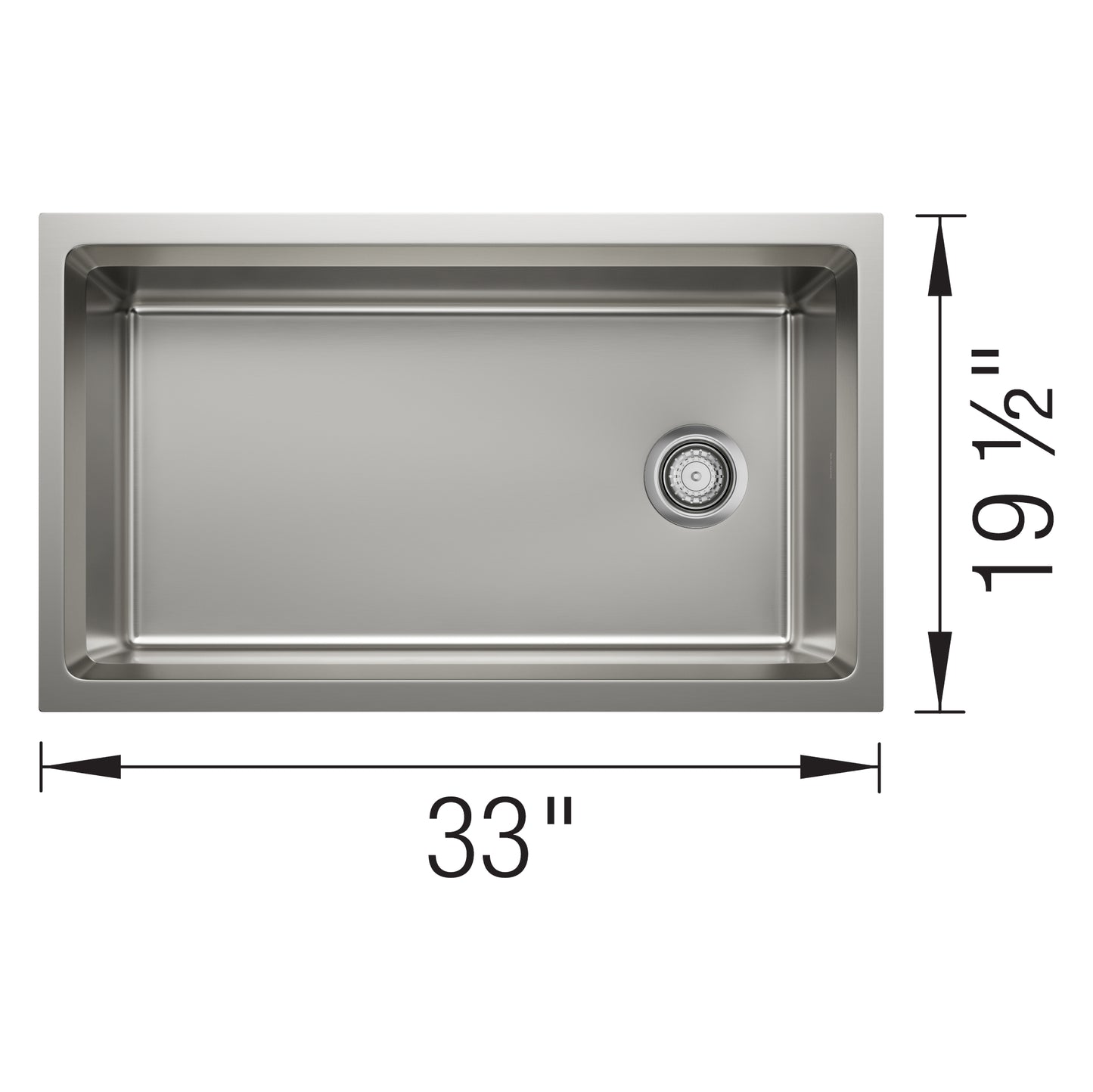 BLANCO Inteos 33" Single Bowl Reversible Undermount Stainless Steel Workstation Kitchen Sink dimensions view.