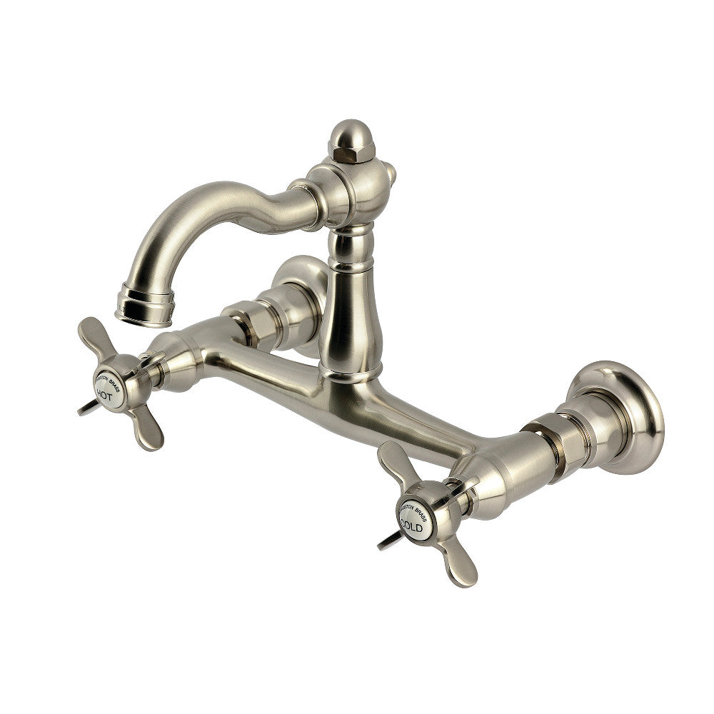Kingston KS3253BEX Essex Two-Handle Wall Mount Bridge Kitchen Faucet, Antique Brass in brushed nickel finish
