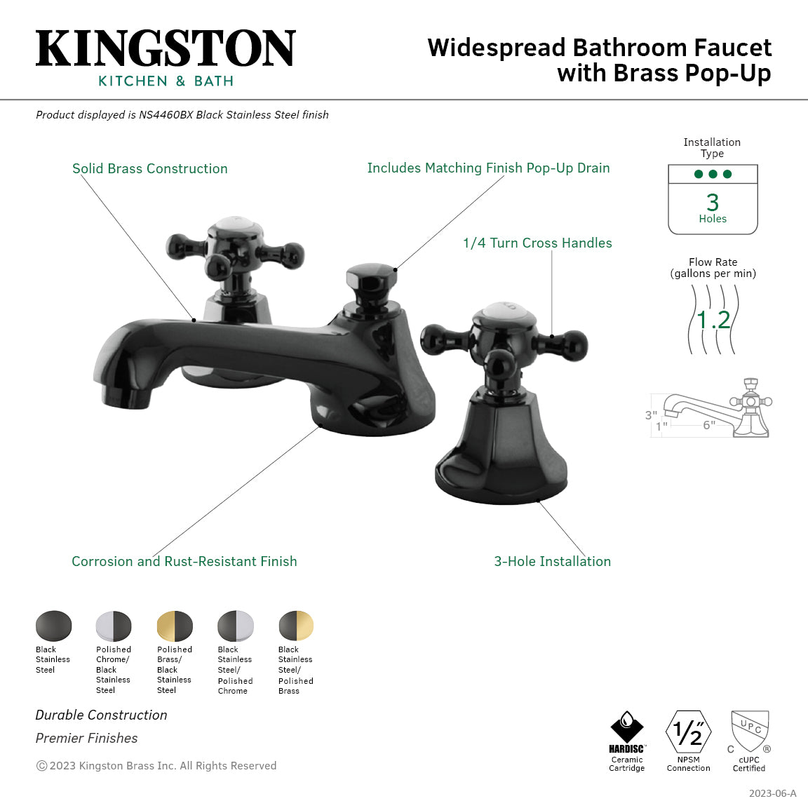 Kingston Brass NS4460BX Water Onyx Widespread Bathroom Faucet