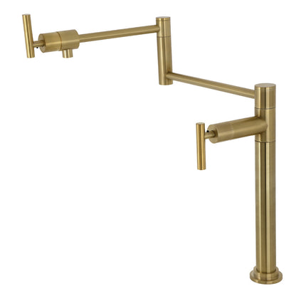 Kingston Brass KS4703CML Manhattan Deck Mount Pot Filler Faucet, Antique Brass with foldable swing arms.