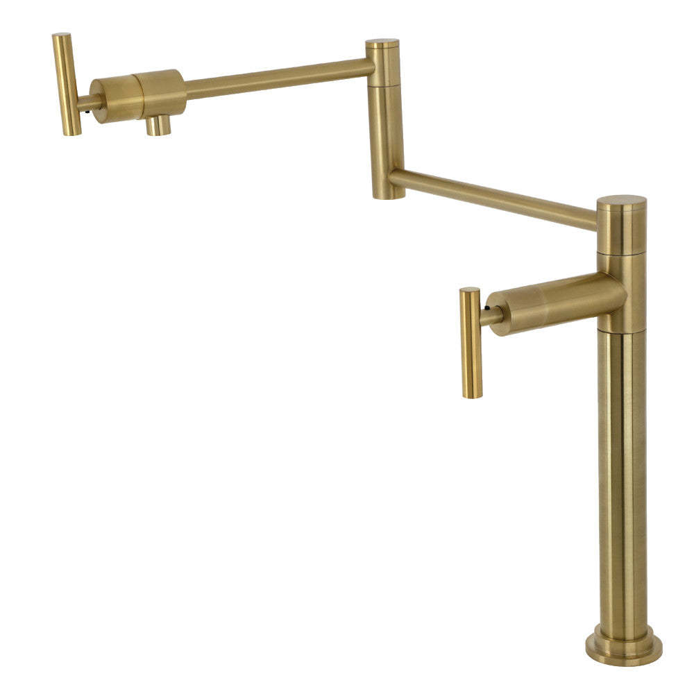 Kingston Brass KS4703CML Manhattan Deck Mount Pot Filler Faucet, Antique Brass with foldable swing arms.