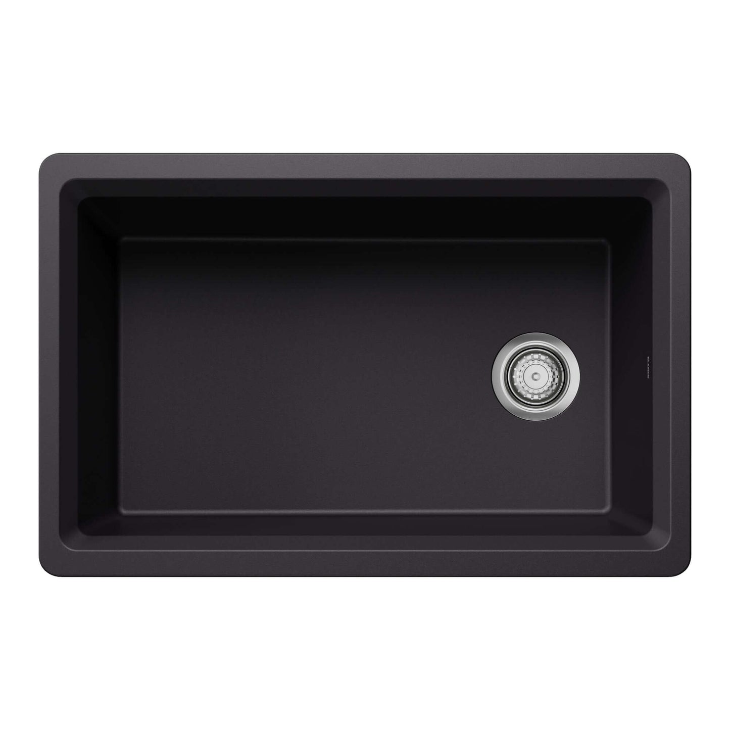 BLANCO Inteos SILGRANIT 30" Single Bowl Reversible Undermount Workstation Kitchen Sink top view with drain.