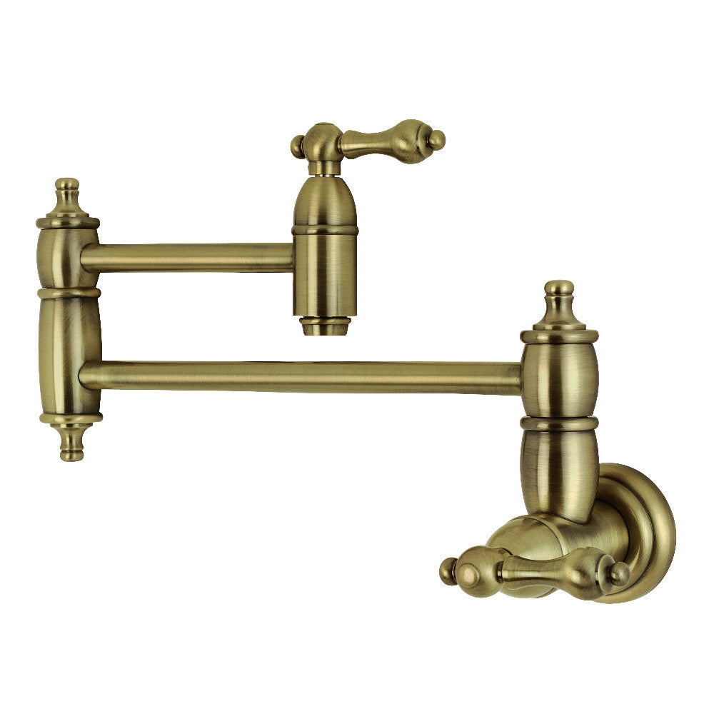 Kingston Brass KS3103AL Restoration Wall Mount Pot Filler Faucet, Antique Brass with foldable swing arms