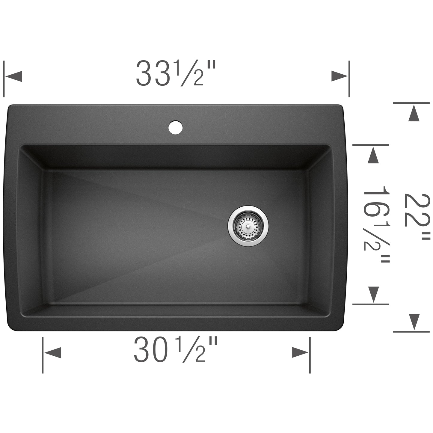 BLANCO Diamond SILGRANIT 33.5" Super Single Dual Mount Kitchen Sink dimensions and overview.