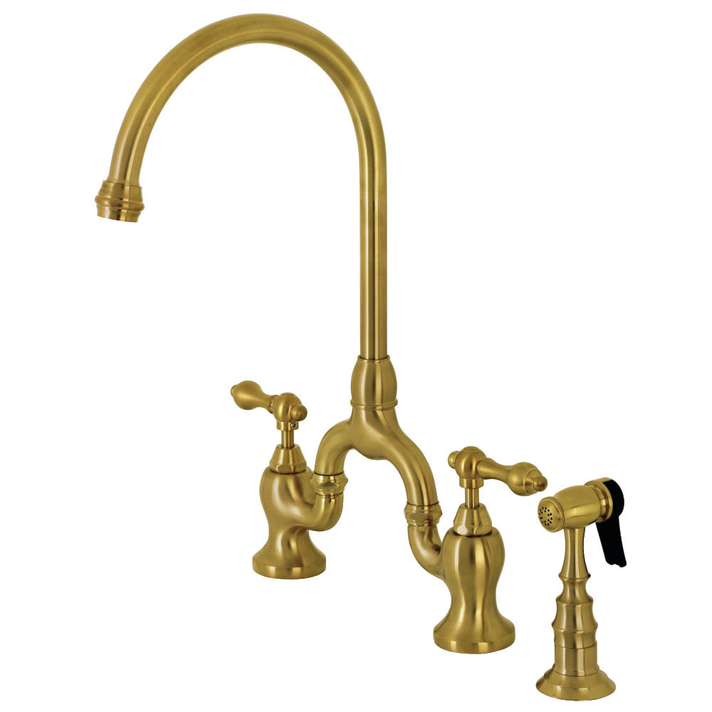 Kingston KS7793ALBS English Country Bridge Kitchen Faucet with Brass Sprayer, Antique Brass