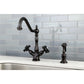 Kingston KS1238PKXBS Duchess Two-Handle Kitchen Faucet with Brass Sprayer, Brushed Nickel in black finish