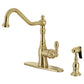 Gourmetier GSY7703ACLBS American Classic Single-Handle Kitchen Faucet with Brass Side Sprayer, Antique Brass