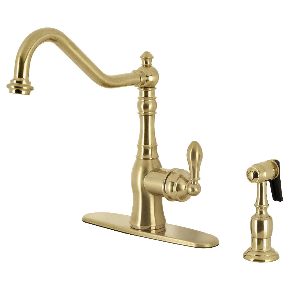 Gourmetier GSY7703ACLBS American Classic Single-Handle Kitchen Faucet with Brass Side Sprayer, Antique Brass