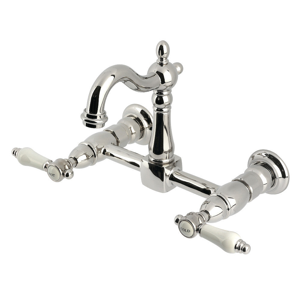 Kingston KS2443BPL Bel-Air Two-Handle Wall Mount Bridge Kitchen Faucet, Antique Brass with polished nickel finish
