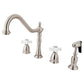 Kingston Brass KB1797PXBS Heritage Double-Handle Widespread Kitchen Faucet with Brass Sprayer, Brushed Brass