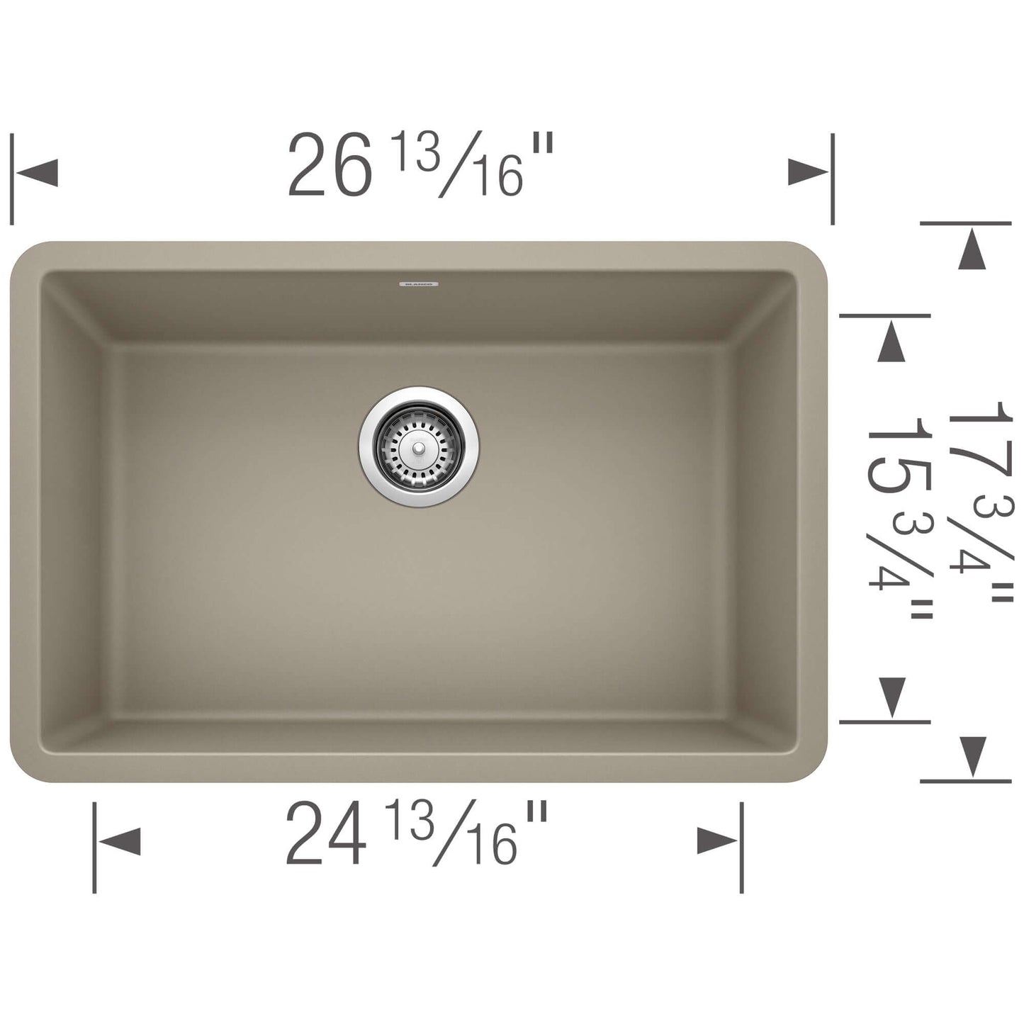 BLANCO PRECIS 27" SILGRANIT Single Bowl Undermount Sink dimensions and design features.