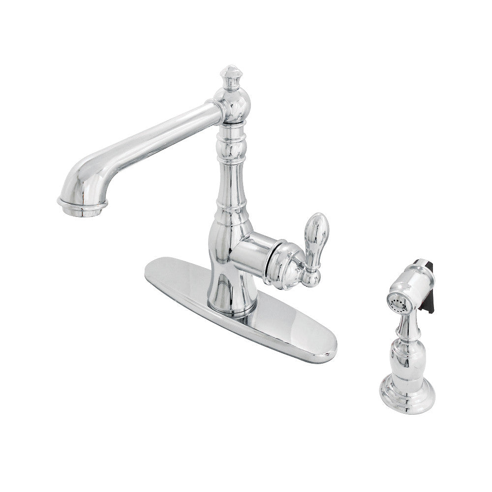Gourmetier GSY7208ACLBS American Classic Single-Handle Kitchen Faucet with Brass Sprayer, Brushed Nickel in polished chrome finish