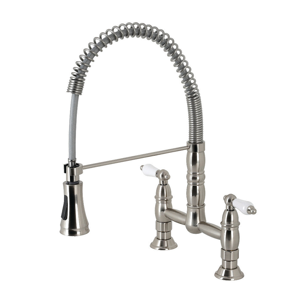 Gourmetier GS1273PL Heritage Double-Handle Deck-Mount Pre-Rinse Bridge Kitchen Faucet, Antique Brass