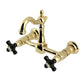 Kingston KS2443PKX Duchess Two-Handle Wall Mount Bridge Kitchen Faucet, Antique Brass with black handles