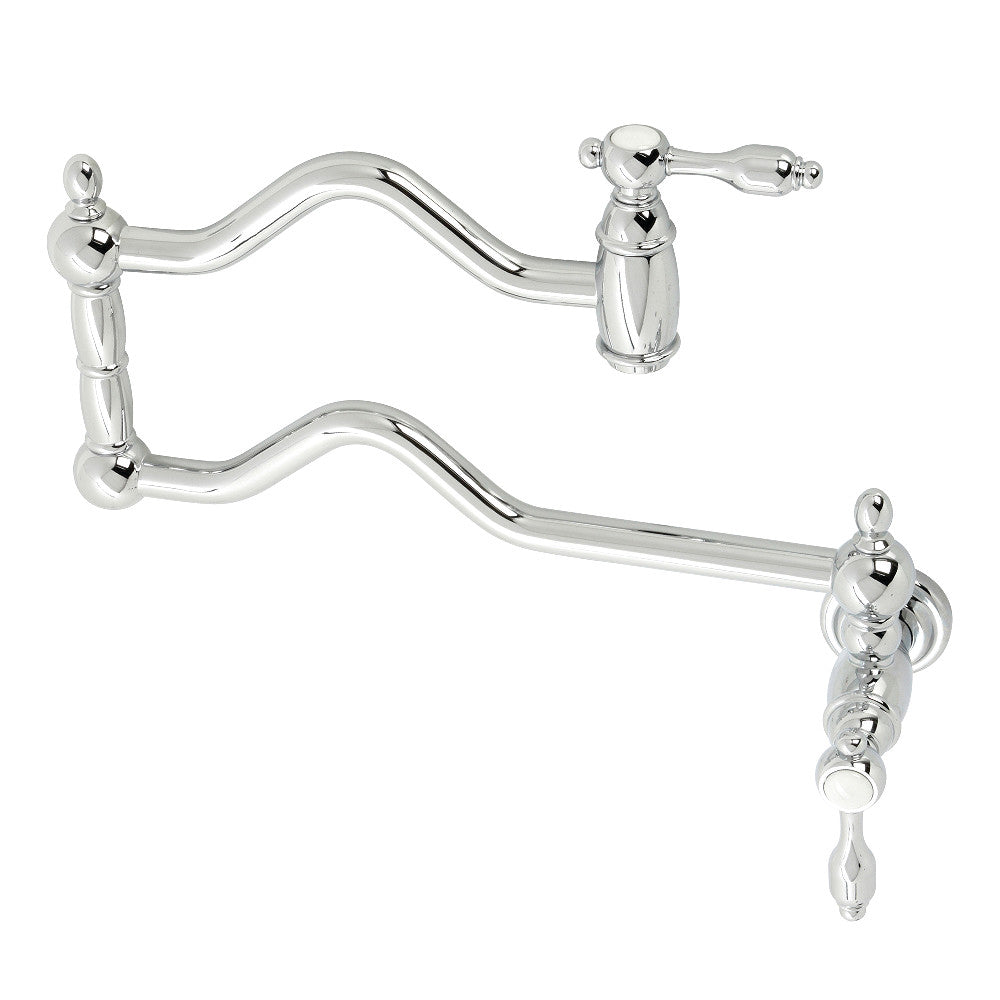 Kingston Brass KS2107TAL Tudor Wall Mount Pot Filler Faucet, Brushed Brass with polished chrome finish