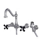 Kingston KS1248PKXBS Duchess Two-Handle Wall Mount Bridge Kitchen Faucet with Brass Sprayer, Brushed Nickel