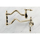 Kingston Brass KS2107TAL Tudor Wall Mount Pot Filler Faucet, Brushed Brass, vintage mid-19th Century design