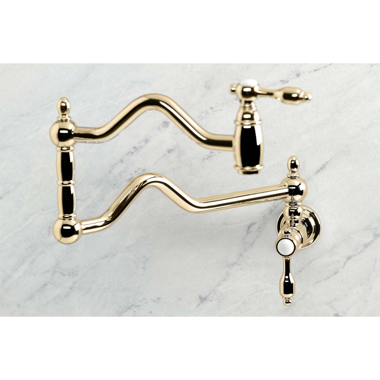 Kingston Brass KS2107TAL Tudor Wall Mount Pot Filler Faucet, Brushed Brass, vintage mid-19th Century design