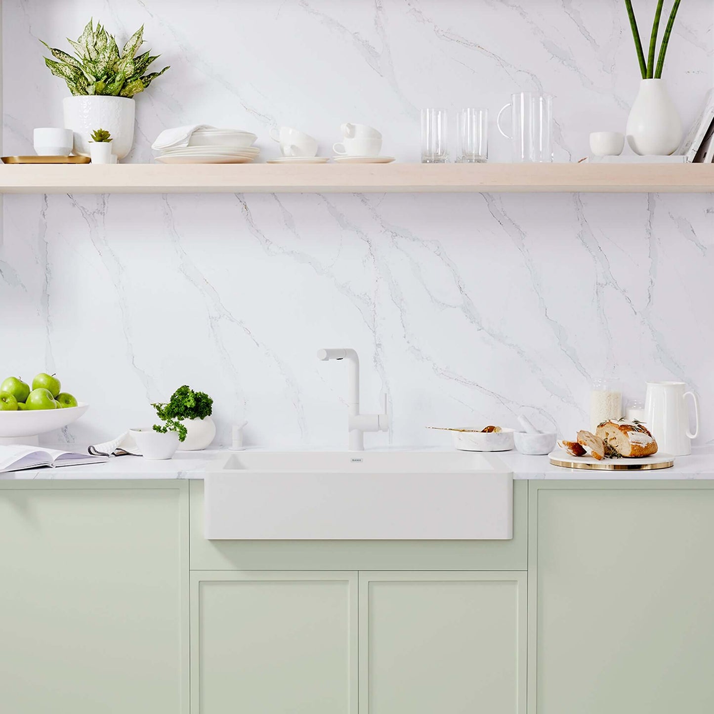 BLANCO VINTERA 30" SILGRANIT Single Bowl Farmhouse Sink in a contemporary kitchen setting.