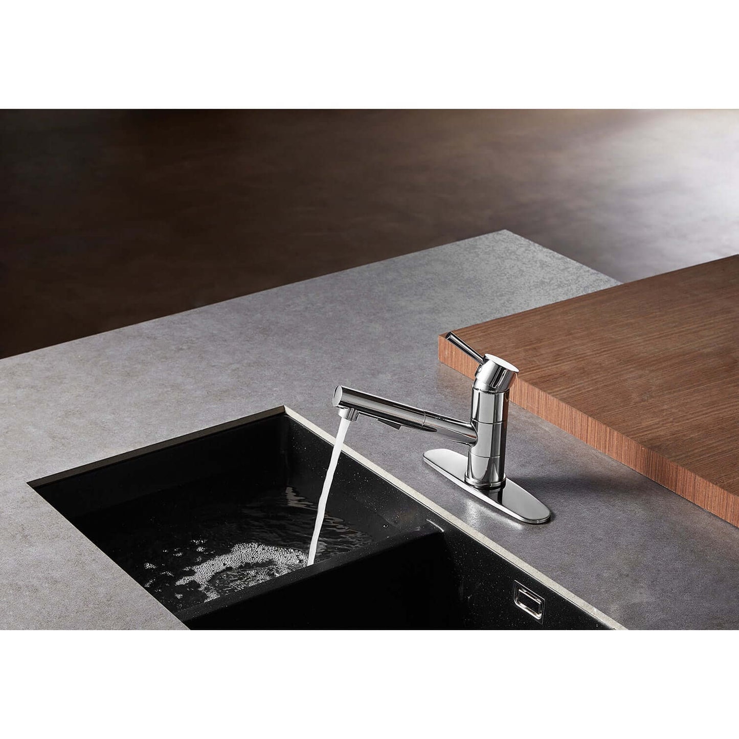 Gourmetier LS84DLAB Concord Single-Handle Pull-Out Kitchen Faucet, Antique Brass in a modern kitchen setting.