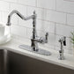 Gourmetier GSY7703ACLBS American Classic Single-Handle Kitchen Faucet with Brass Side Sprayer, Antique Brass in a modern kitchen setting.