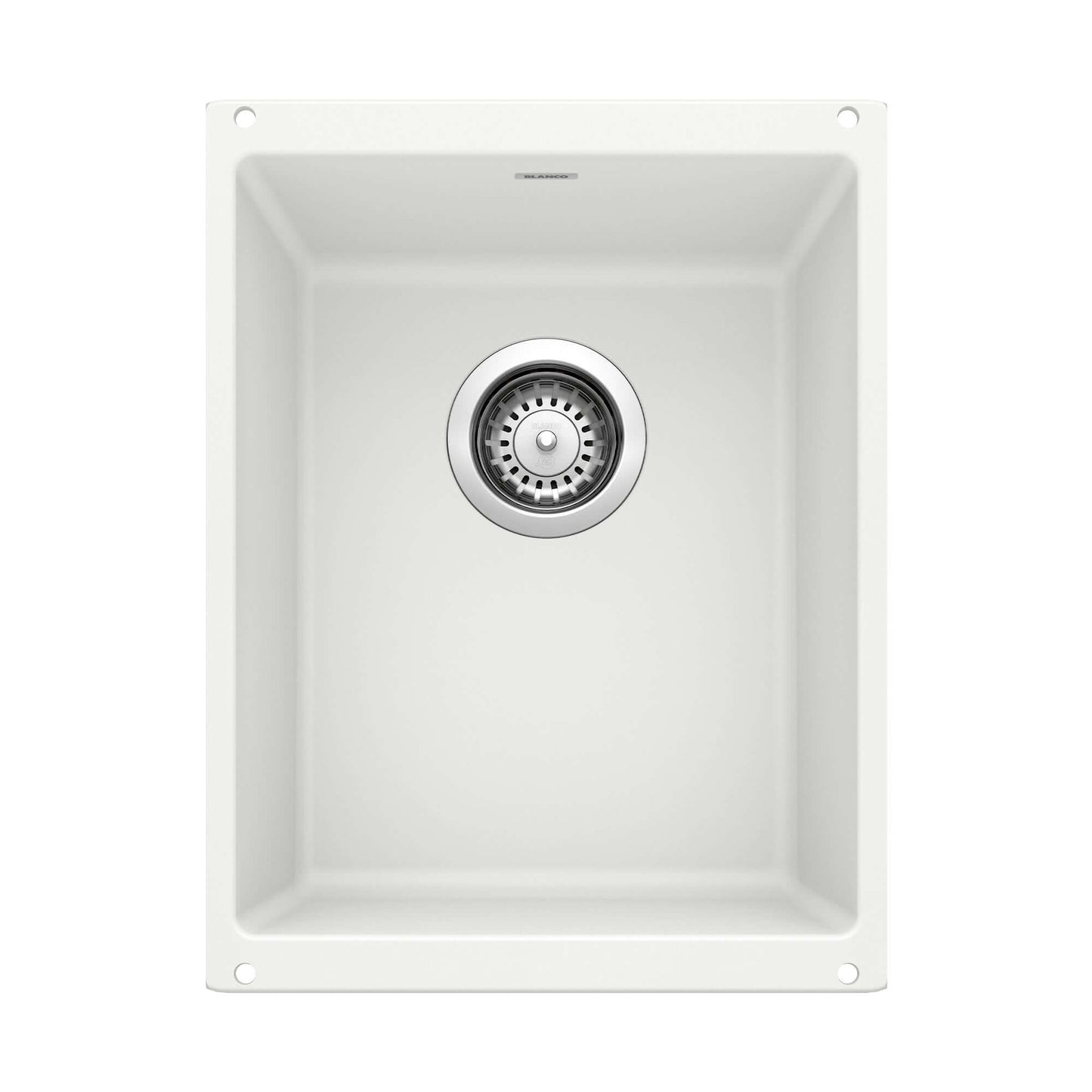 BLANCO Precis SILGRANIT 13" Undermount Bar Sink - top view of sleek white single bowl design with drain.