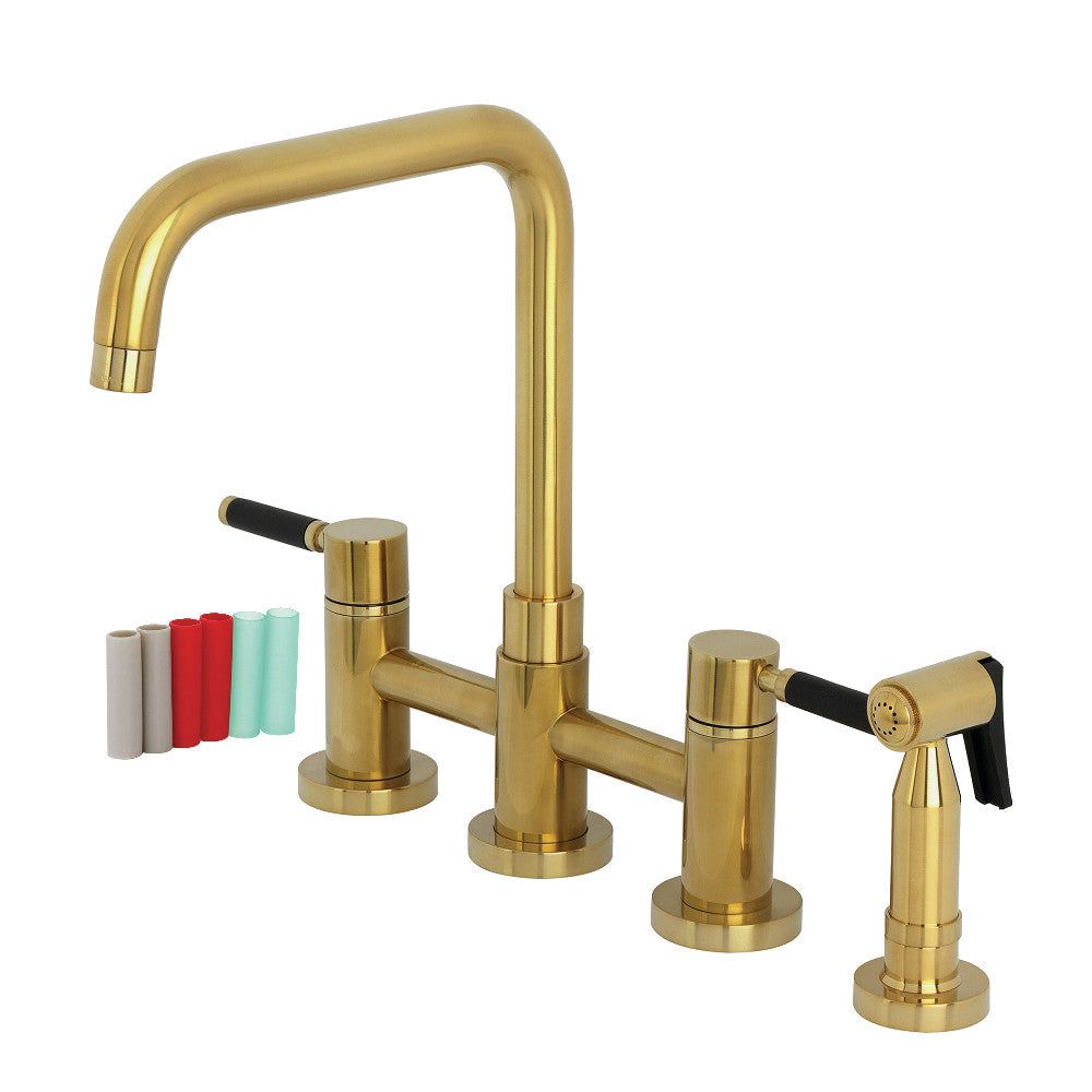 Kingston KS8287DKLBS Kaiser Bridge Kitchen Faucet with Brass Sprayer, Brushed Brass design image