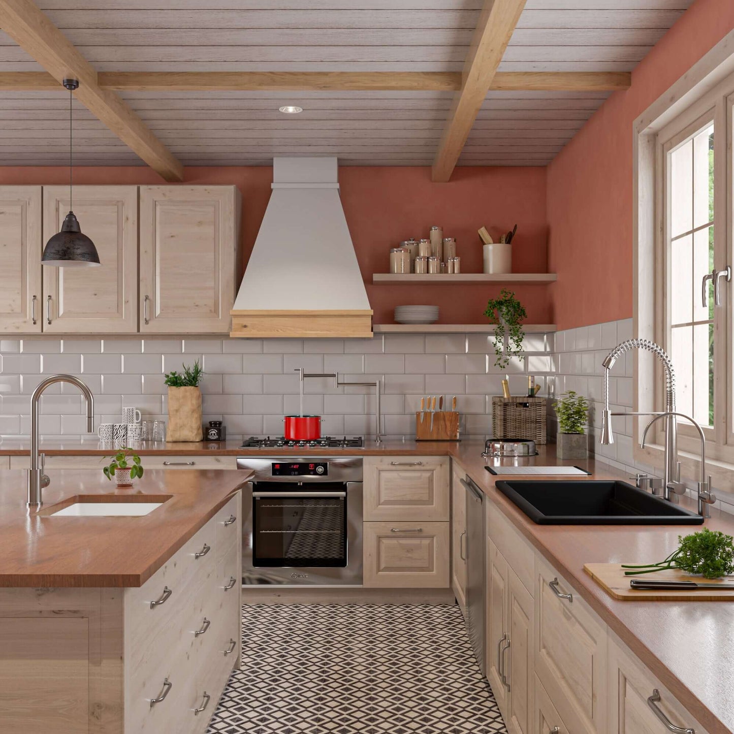 Modern kitchen with Alfi 32" Dual Mount Fireclay Workstation Kitchen Sink - ABFS3219SUD and stylish cabinetry.