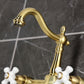 Kingston KS1263PX Heritage Two-Handle Wall Mount Bridge Kitchen Faucet, Antique Brass close-up view