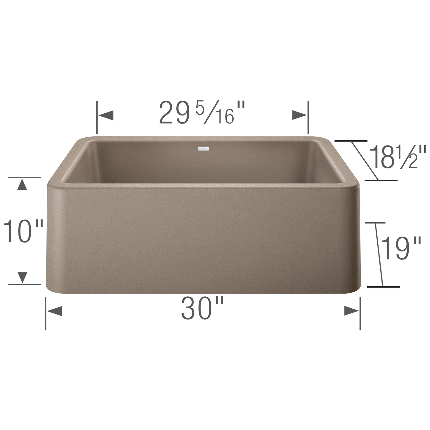 BLANCO Ikon SILGRANIT 30" Single Bowl Apron-Front Farmhouse Sink dimensions with measurements