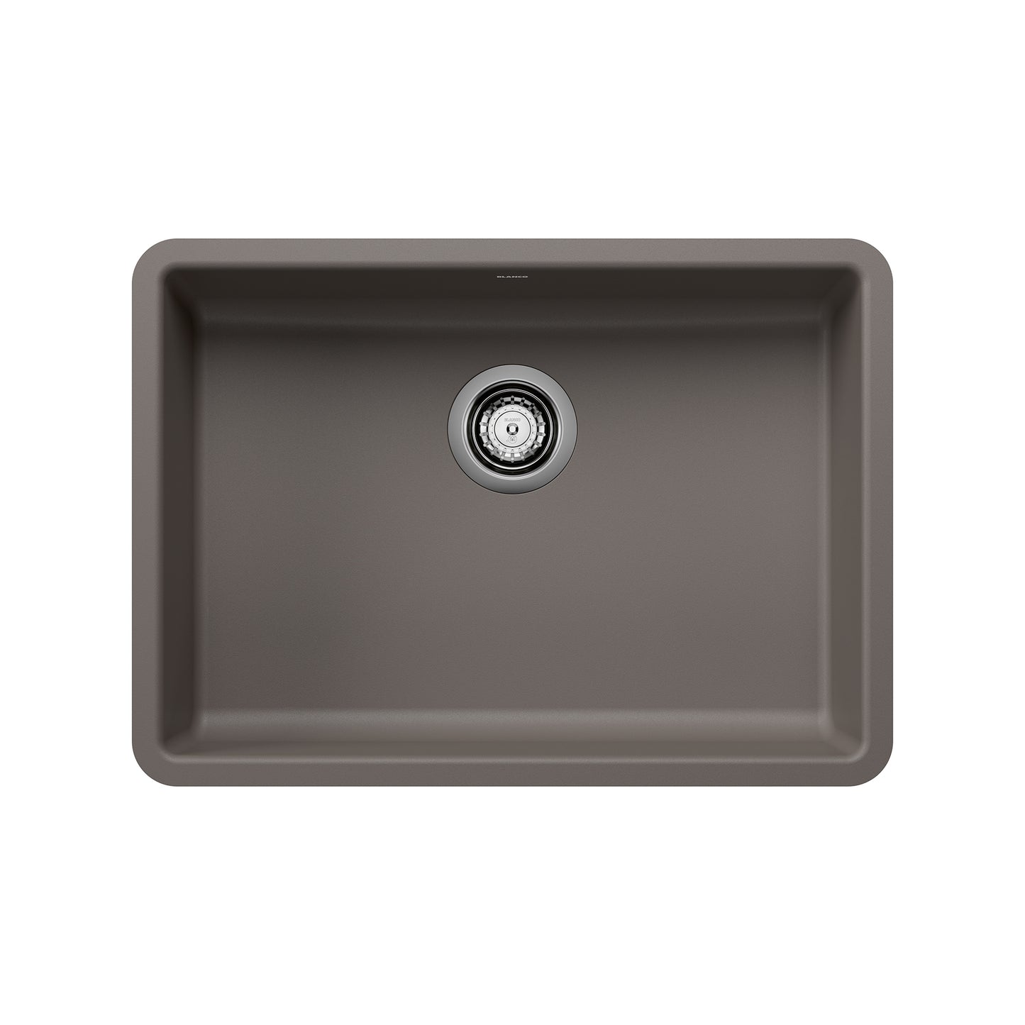 BLANCO Precis SILGRANIT 25" ADA Single Bowl Undermount Kitchen Sink in a sleek design with a centered drain.