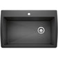 BLANCO Diamond SILGRANIT 33.5" Super Single Dual Mount Kitchen Sink in sleek black finish, featuring a spacious single bowl.
