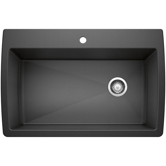 BLANCO Diamond SILGRANIT 33.5" Super Single Dual Mount Kitchen Sink in sleek black finish, featuring a spacious single bowl.