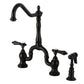 Kingston KS7753BALBS Heirloom Bridge Kitchen Faucet with Brass Sprayer, Antique Brass in matte black finish.