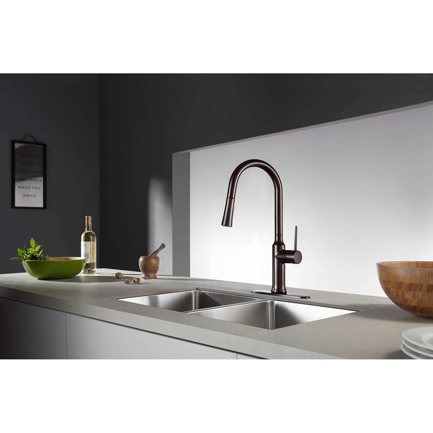 Gourmetier LS2723NYL New York Single-Handle Pull-Down Kitchen Faucet, Brushed Brass in modern kitchen setting