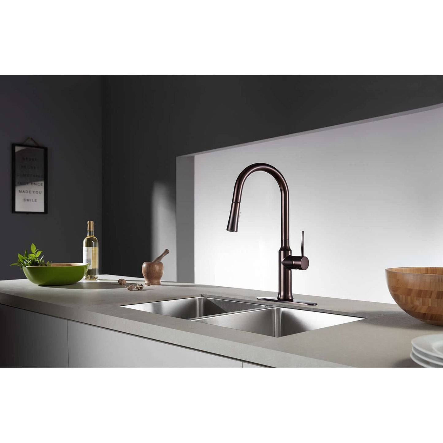 Gourmetier LS2723NYL New York Single-Handle Pull-Down Kitchen Faucet, Brushed Brass in modern kitchen setting