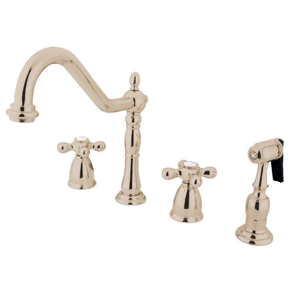 Kingston Brass KB1793AXBS Heritage Double-Handle Widespread Kitchen Faucet with Brass Sprayer, Antique Brass