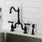 Kingston KS7753BALBS Heirloom Bridge Kitchen Faucet with Brass Sprayer, Antique Brass in stylish black finish.