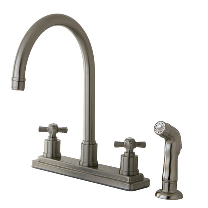 Kingston KS8798ZX Millennium Two-Handle 8" Centerset Kitchen Faucet with Side Sprayer, Brushed Nickel