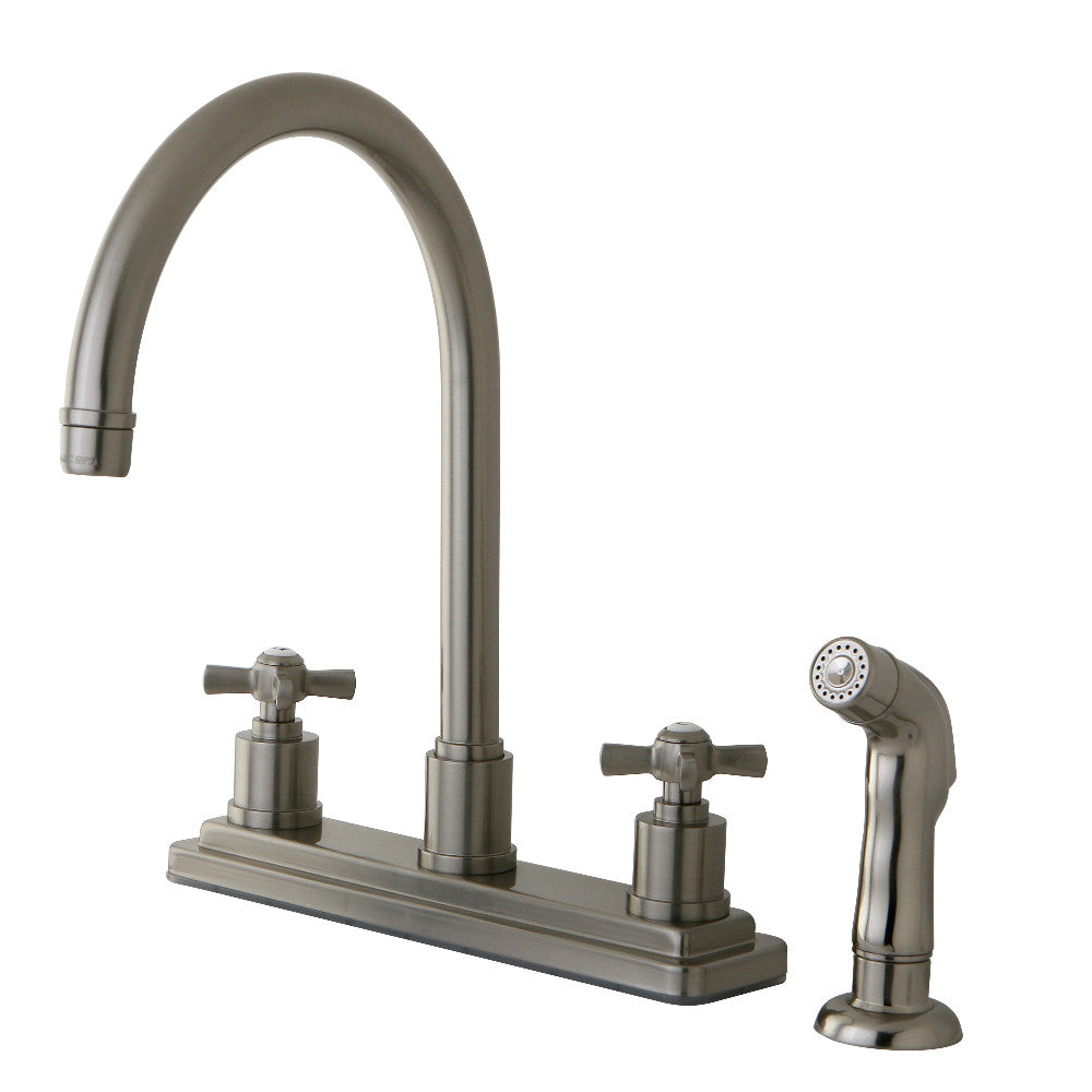 Kingston KS8798ZX Millennium Two-Handle 8" Centerset Kitchen Faucet with Side Sprayer, Brushed Nickel