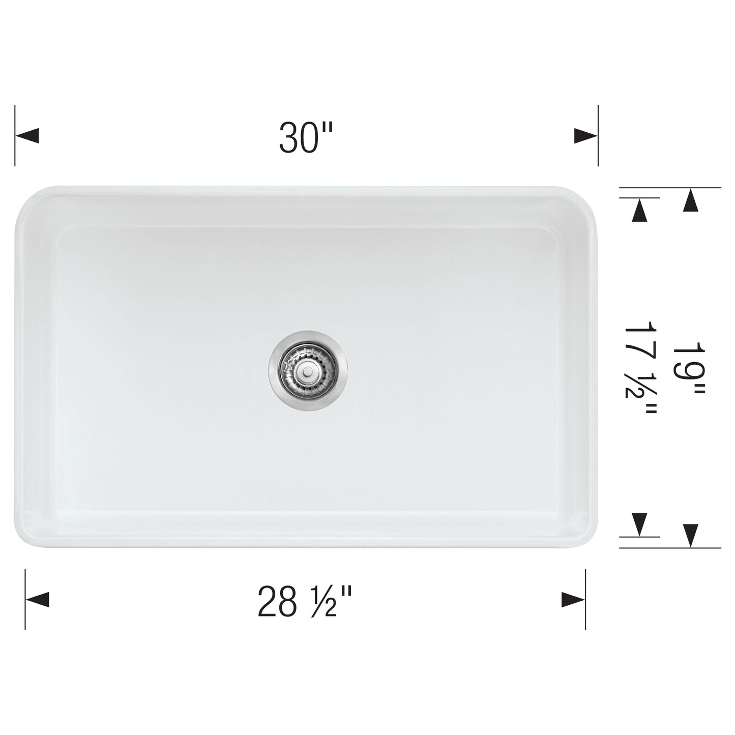 Cerana 30" Fireclay Single Bowl Apron-Front Farmhouse Sink - White dimensions showing reversible design.