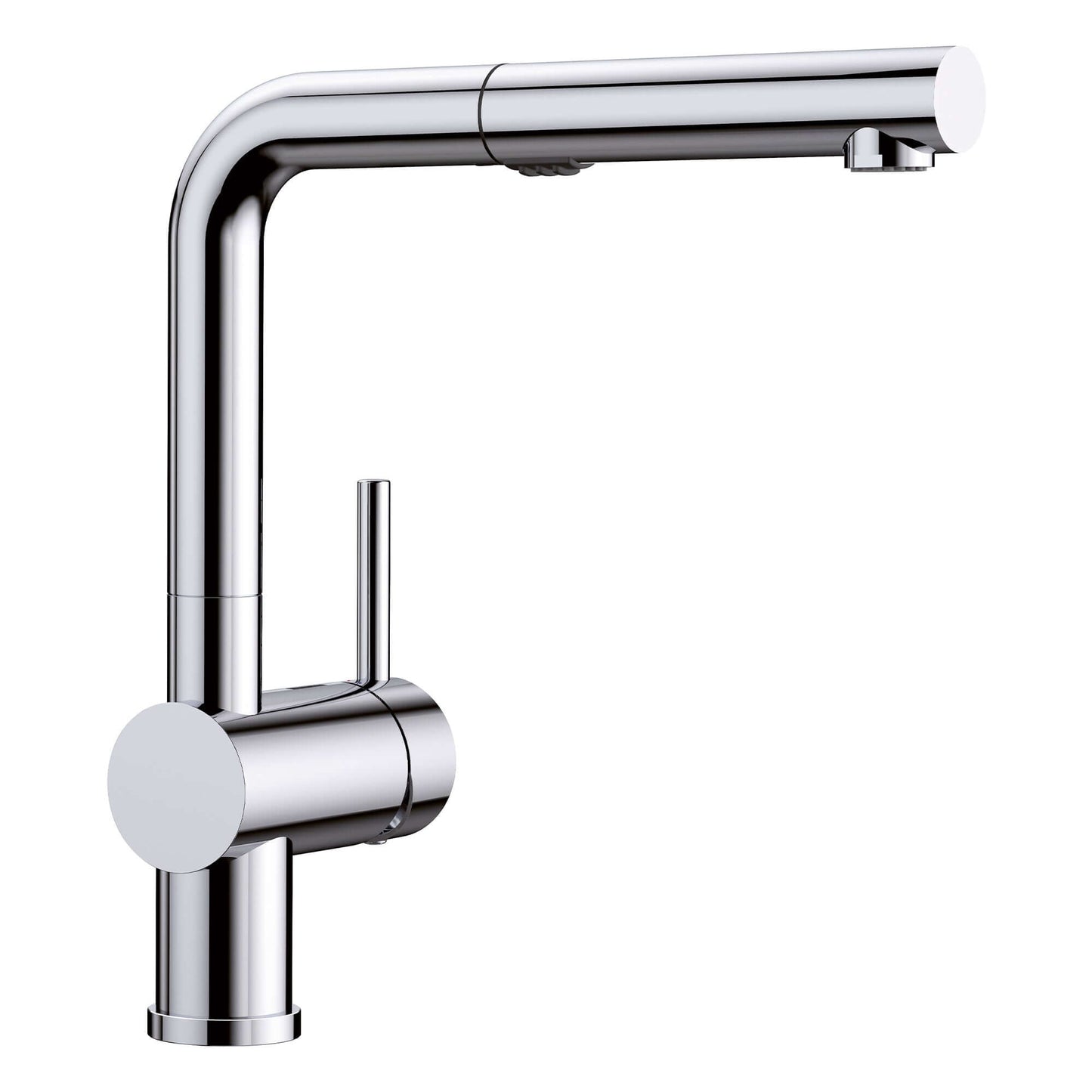 BLANCO Linus Low Arc Pull-Out Dual-Spray Kitchen Faucet - in chrome finish, designed for limited clearance spaces.