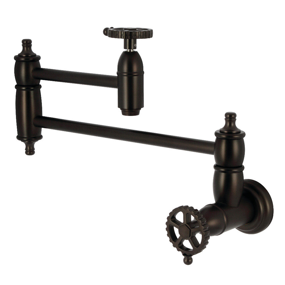 Kingston Brass KS3103CG Fuller Wall Mount Pot Filler Faucet, Antique Brass with oil rubbed bronze finish