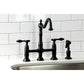 Kingston KS1273TALBS Tudor Bridge Kitchen Faucet with Brass Sprayer, Antique Brass in black finish