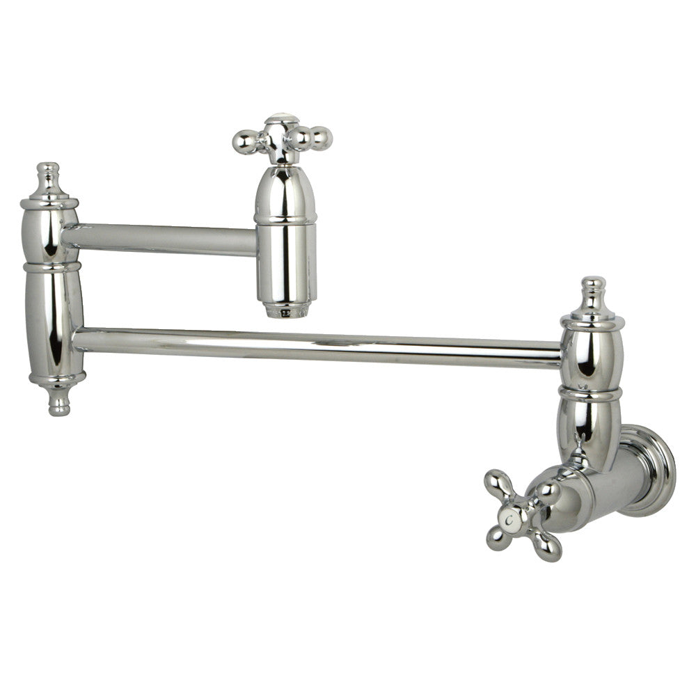 Kingston Brass KS3103AX Restoration Wall Mount Pot Filler Faucet, Antique Brass in polished chrome finish